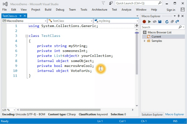 MacrosDemo Visual Studio Macros